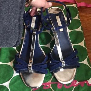 Boden silver and navy t-strap sandals